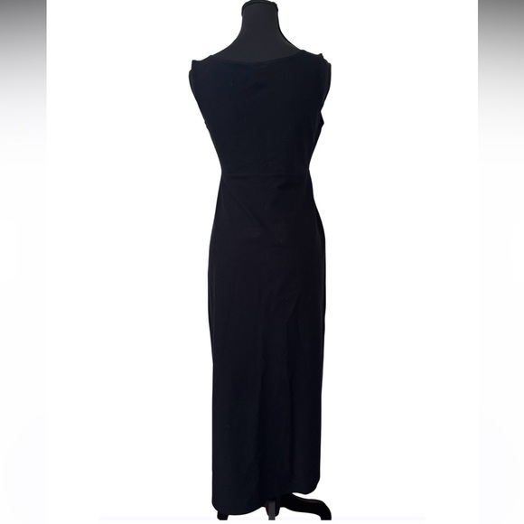 Eileen Fisher Sleeveless Crossover Stretchy Midi Length Black Shift Dress, XS - Picture 6 of 9